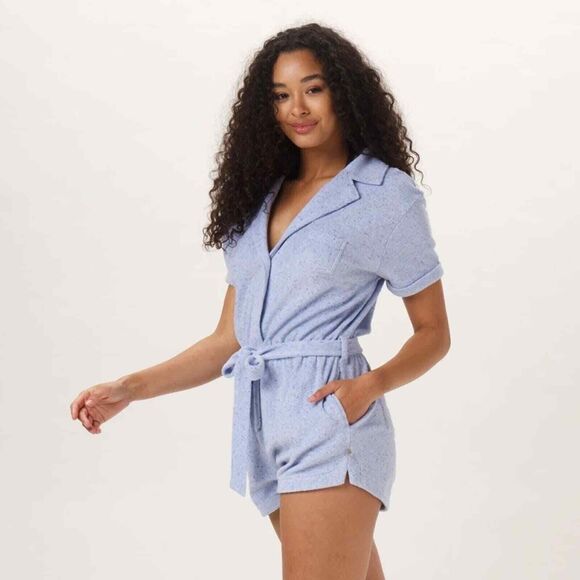 The Normal Brand Romper Womens Medium M Sky Blue Towel Terry Short Sleeve Belted - Picture 1 of 11
